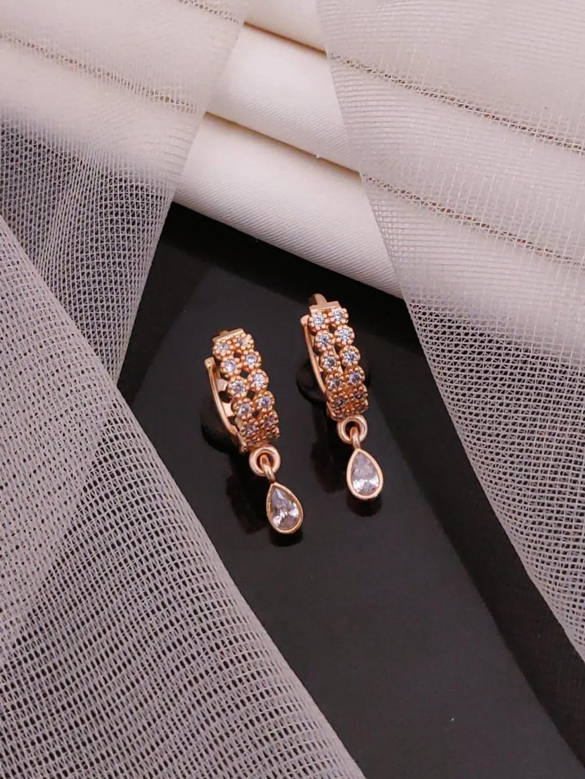 Rose Gold Crystal Drop Earrings — 3 Pair Combo by Soni De Nakhre — alternate view