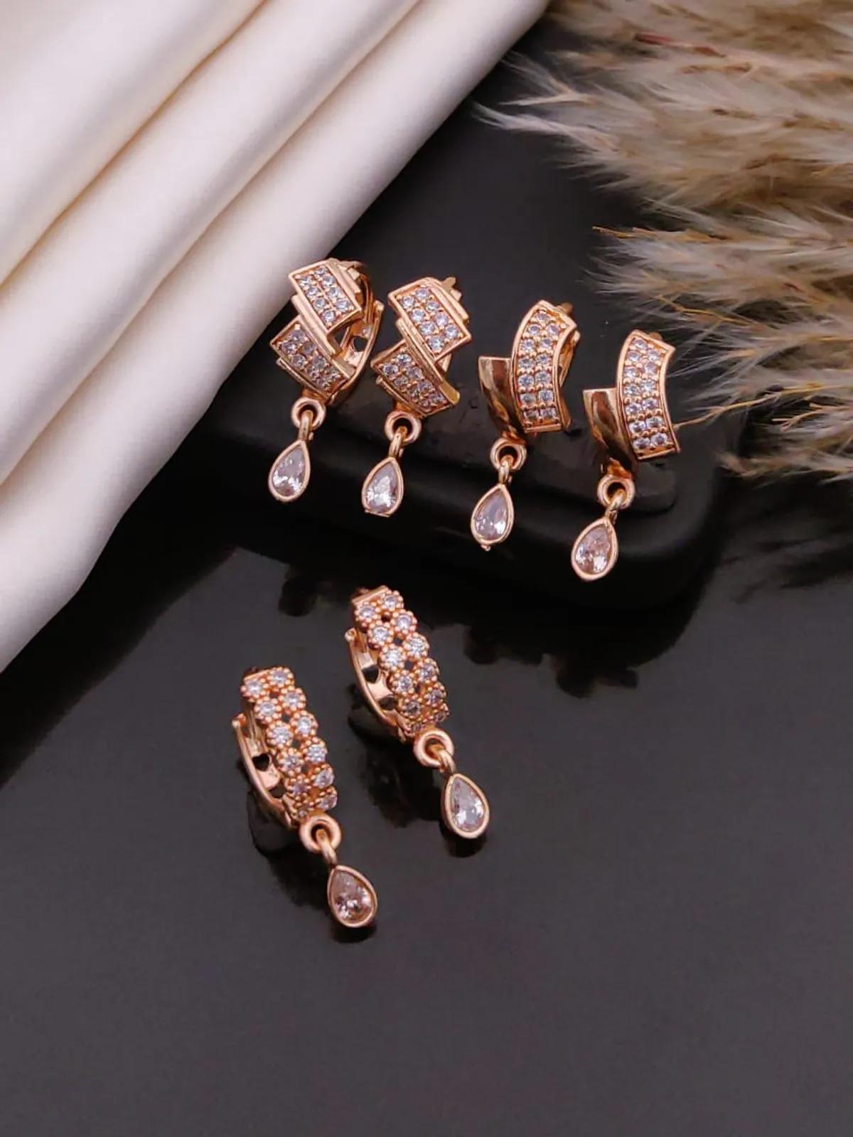 Rose Gold Crystal Drop Earrings — 3 Pair Combo by Soni De Nakhre