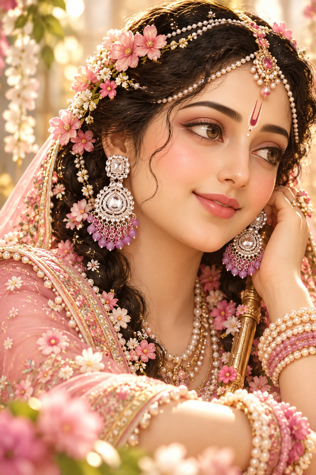 Silver-Tone Kundan Lilac Beaded Chandbali Earrings by Soni De Nakhre — alternate view