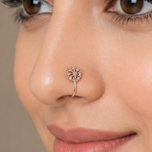 Celeste Floral Crystal Rose Gold Nose Pin by Soni De Nakhre — alternate view