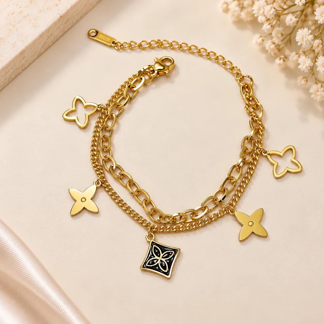 Celeste Golden Butterfly Bloom Layered Bracelet by Soni De Nakhre