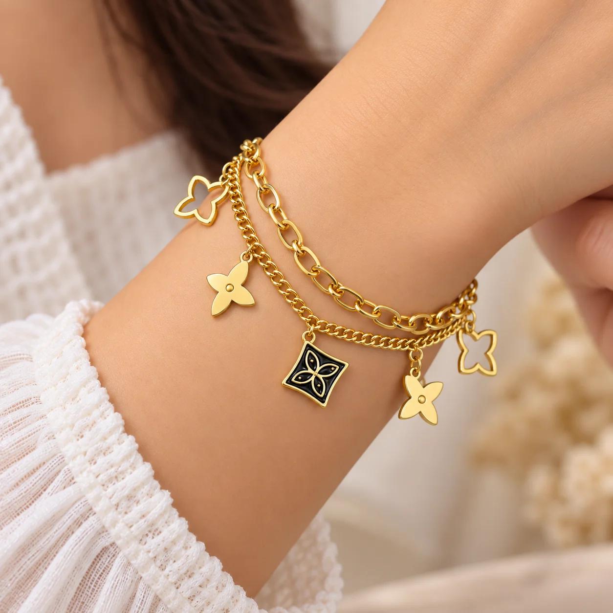 Celeste Golden Butterfly Bloom Layered Bracelet by Soni De Nakhre — alternate view