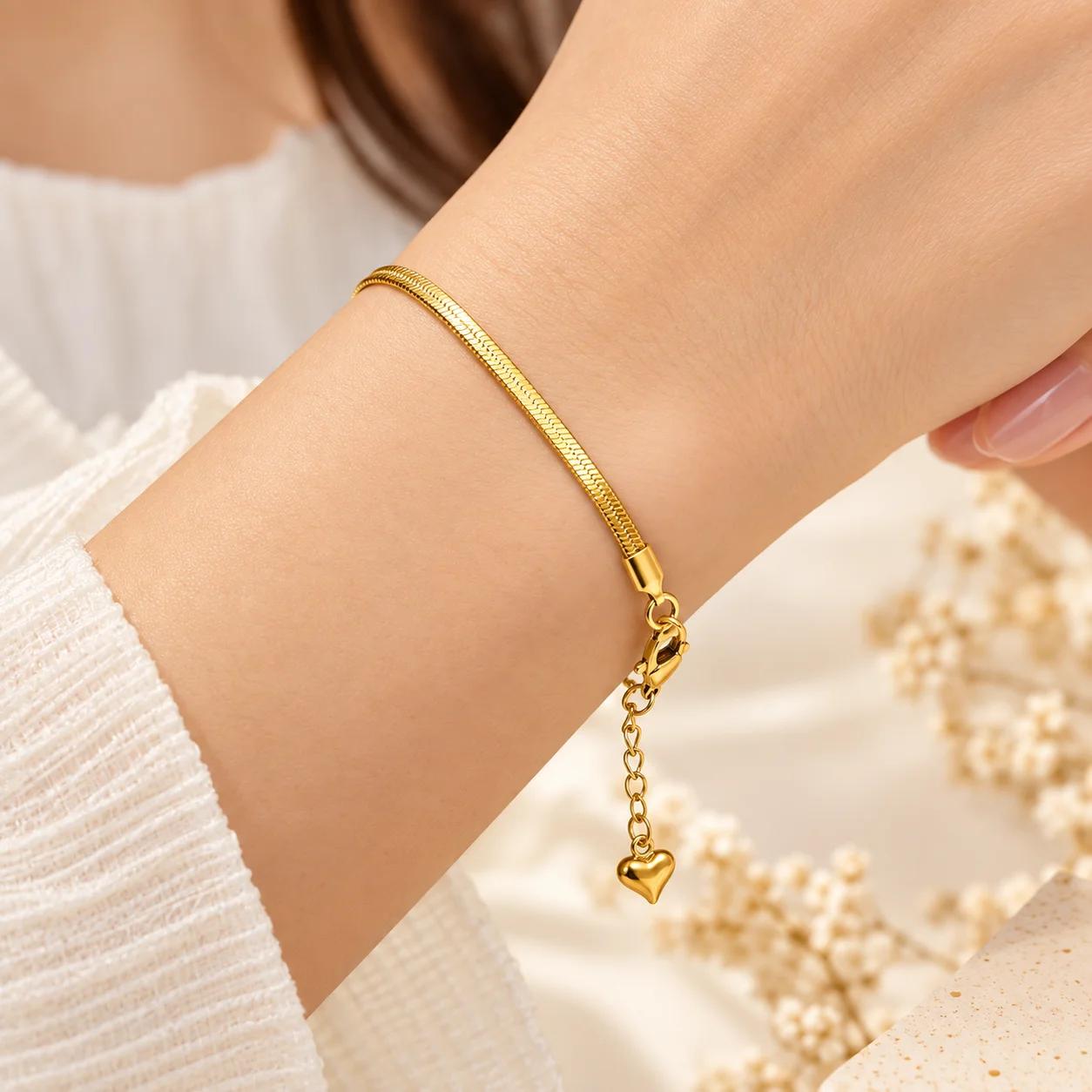 Celeste Golden Herringbone Heart Bracelet by Soni De Nakhre — alternate view