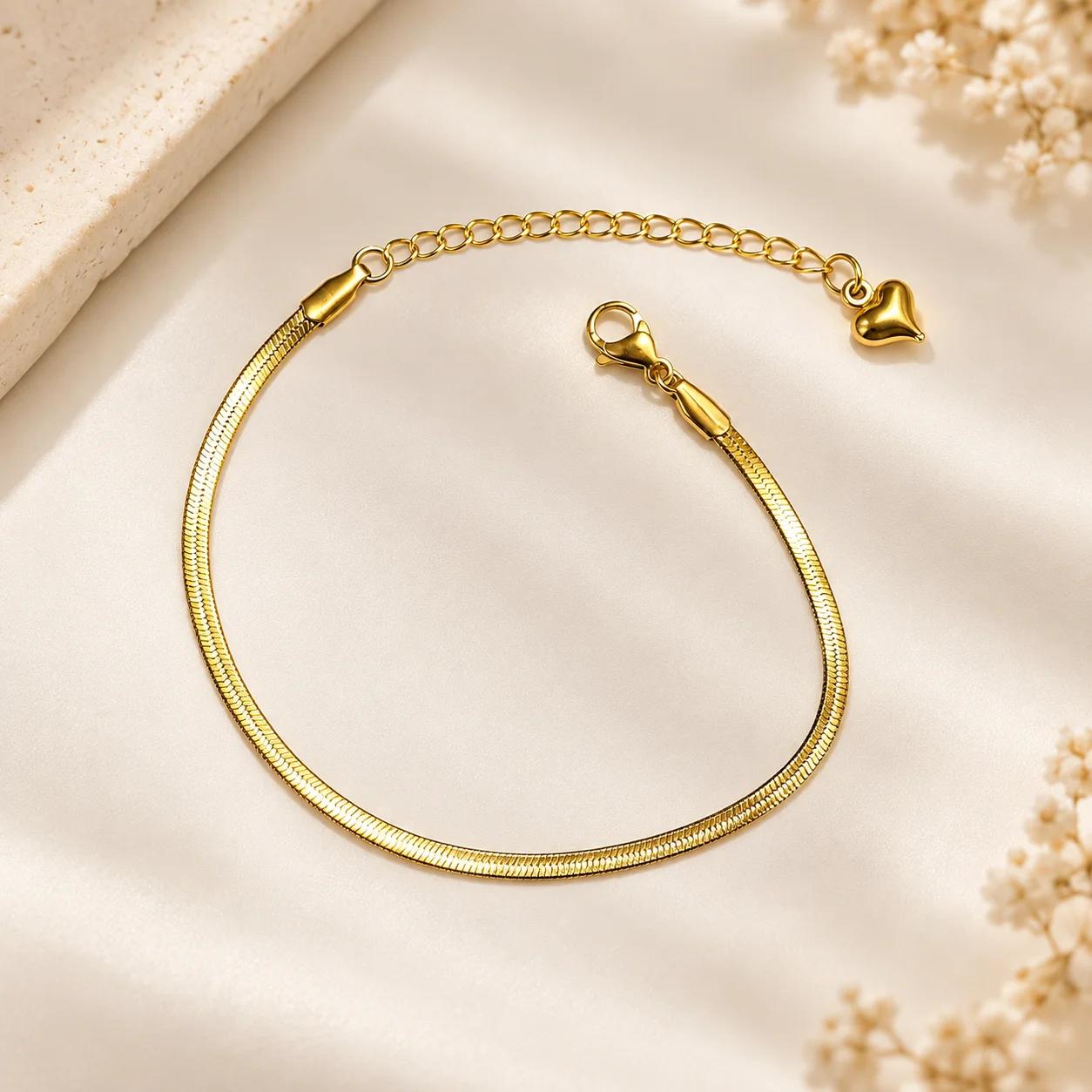 Celeste Golden Herringbone Heart Bracelet by Soni De Nakhre