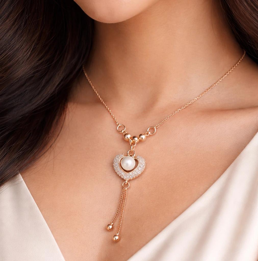 Celeste Heart Pearl Crystal Drop Necklace thumbnail 3