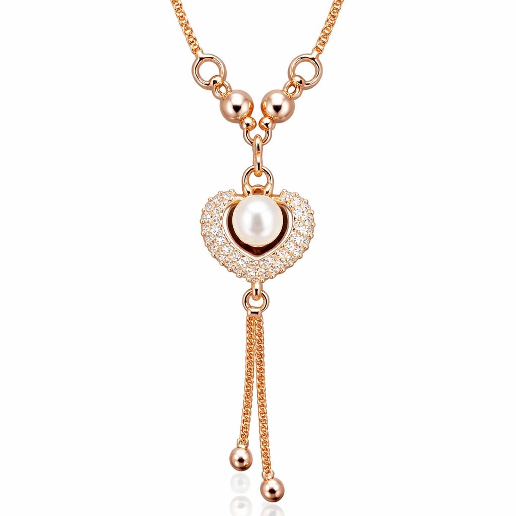 Celeste Heart Pearl Crystal Drop Necklace by Soni De Nakhre