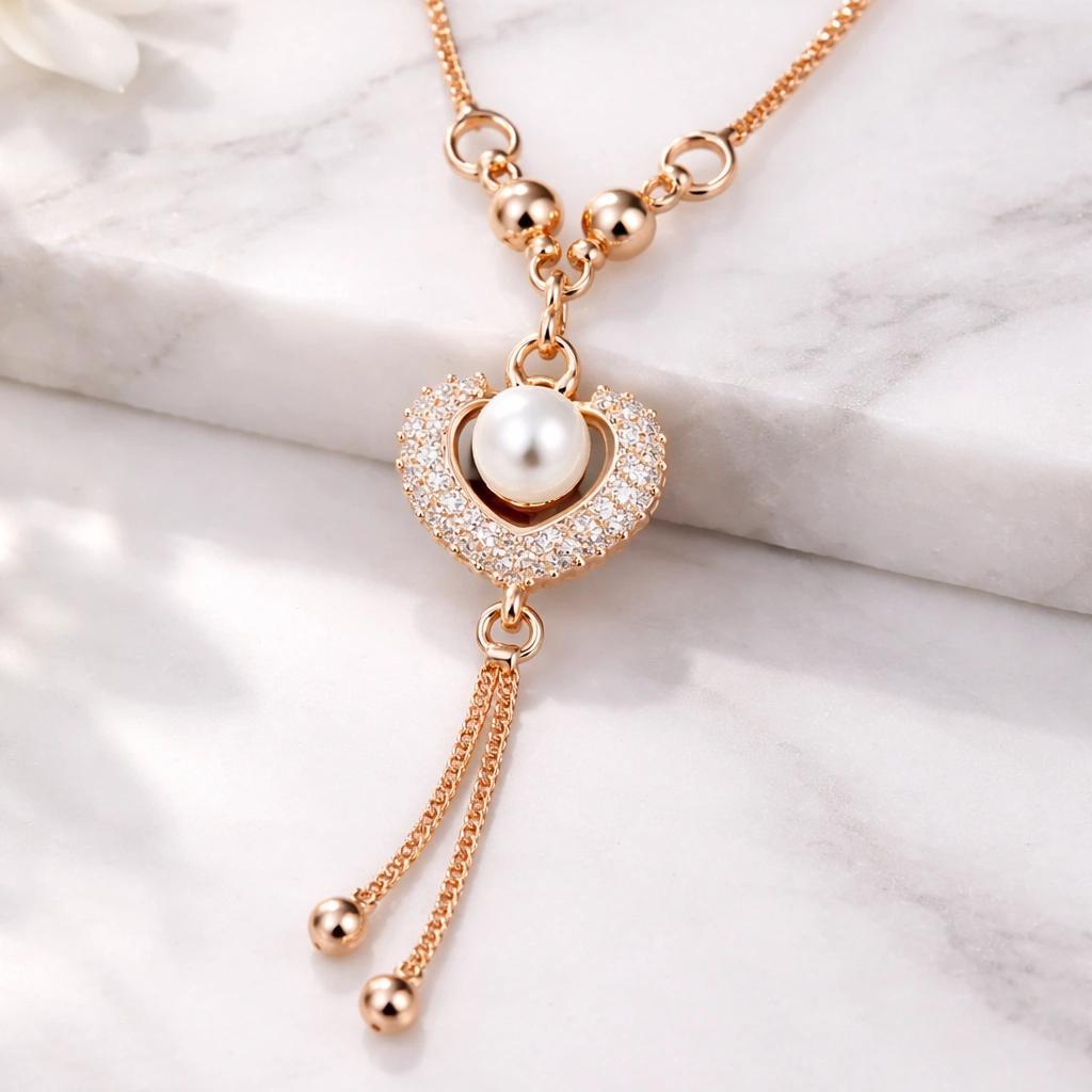 Celeste Heart Pearl Crystal Drop Necklace thumbnail 2