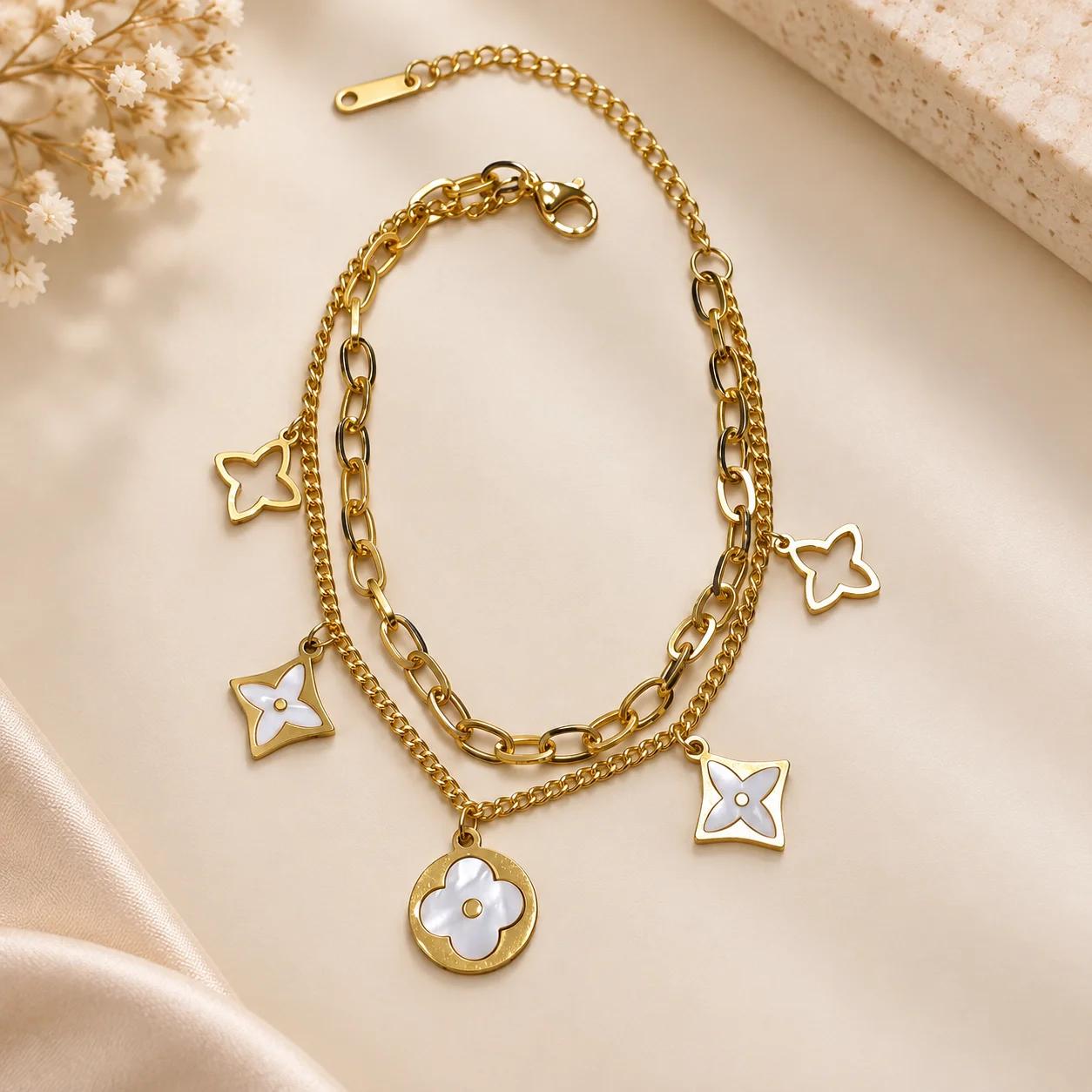 Celeste Ivory Bloom Butterfly Charm Layered Bracelet by Soni De Nakhre