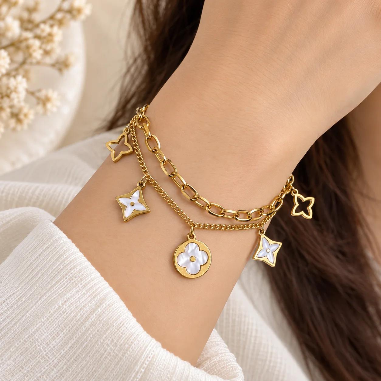 Celeste Ivory Bloom Butterfly Charm Layered Bracelet thumbnail 2