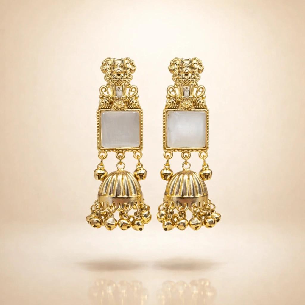 Celeste Kashmiri Gold-Tone Mother-of-Pearl Jhumka Earrings by Soni De Nakhre