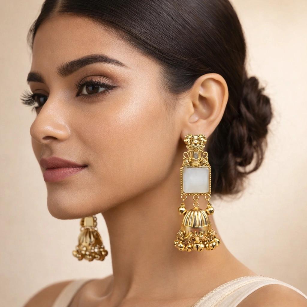 Celeste Kashmiri Gold-Tone Mother-of-Pearl Jhumka Earrings by Soni De Nakhre β alternate view