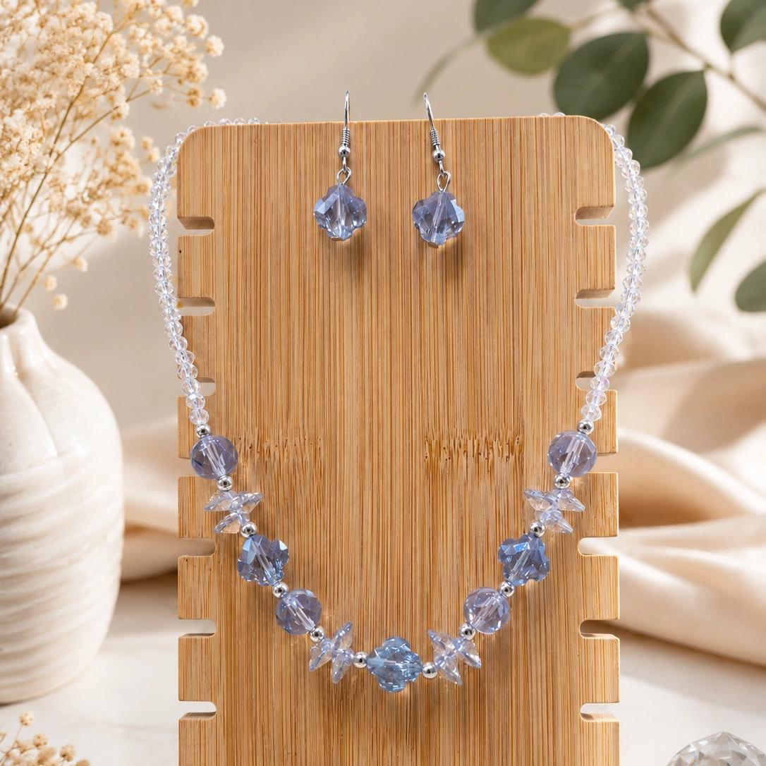 Celeste Lavender Crystal Beaded Necklace & Earrings Set by Soni De Nakhre