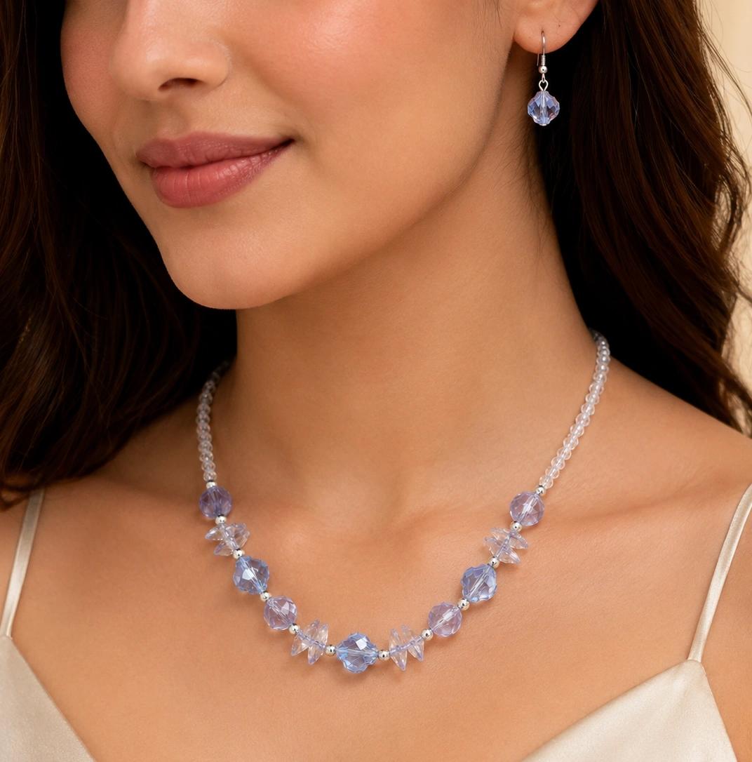 Celeste Lavender Crystal Beaded Necklace & Earrings Set by Soni De Nakhre — alternate view