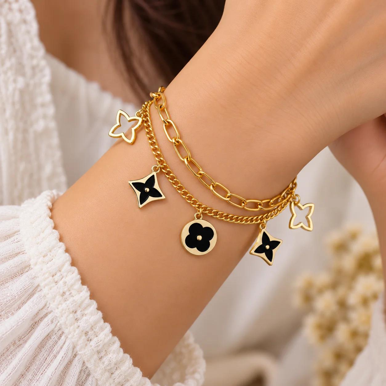 Celeste Noir Bloom & Butterfly Layered Bracelet by Soni De Nakhre — alternate view
