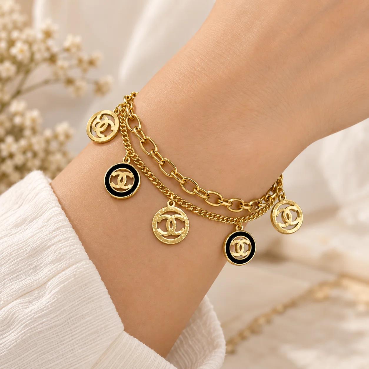 Celeste Noir Double-C Charm Layered Bracelet by Soni De Nakhre — alternate view
