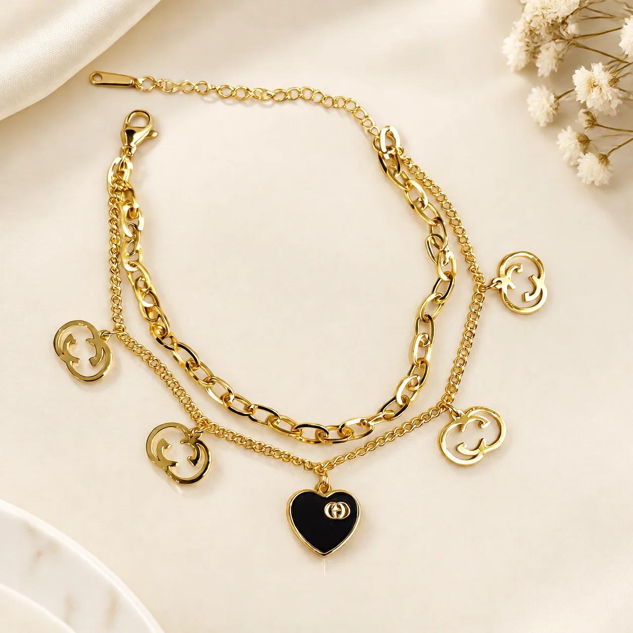 Celeste Noir Heart Charm Layered Bracelet by Soni De Nakhre