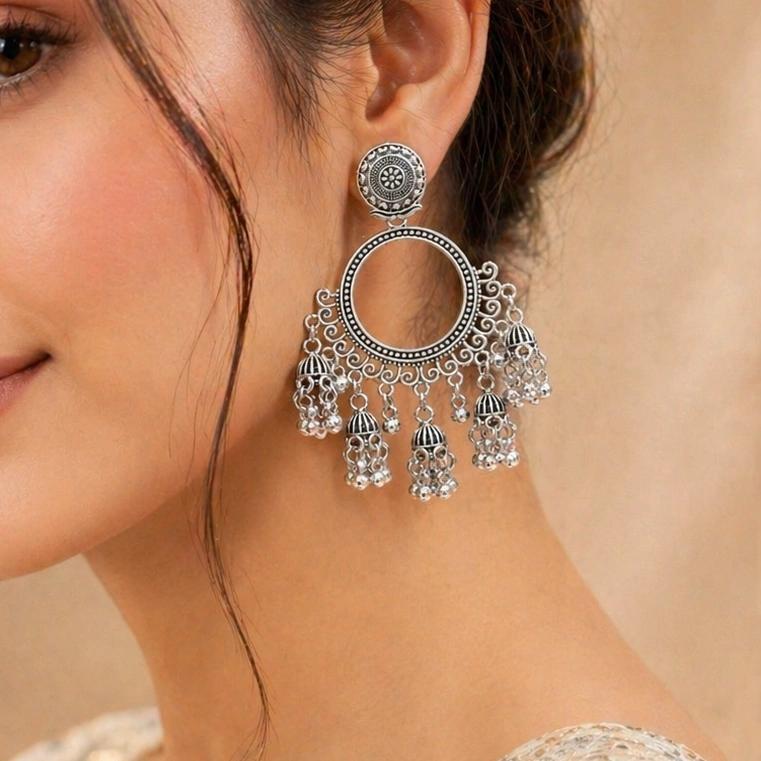 Celeste Oxidised Circular Jhumka Drop Earrings by Soni De Nakhre β alternate view