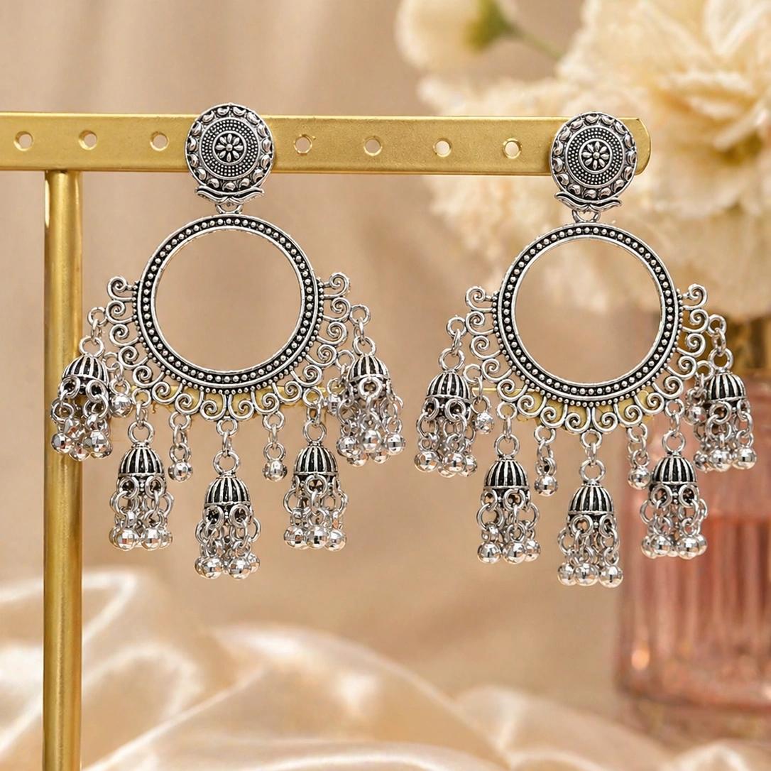 Celeste Oxidised Circular Jhumka Drop Earrings by Soni De Nakhre