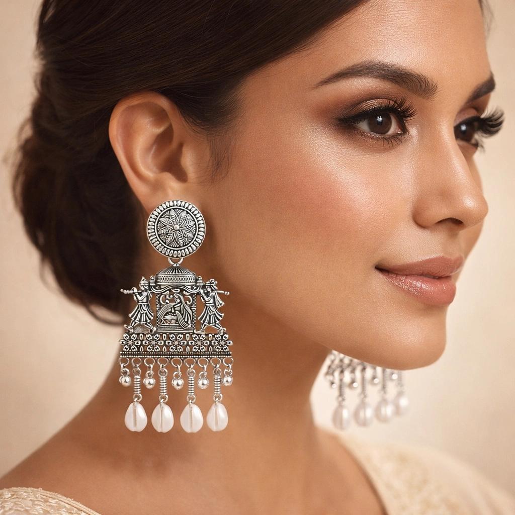 Celeste Oxidised Dancer Jhumka Earrings by Soni De Nakhre β alternate view