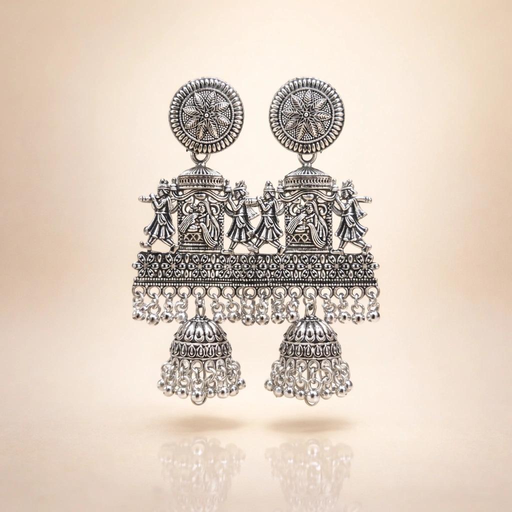 Celeste Oxidised Dancer Jhumka Statement Earrings by Soni De Nakhre
