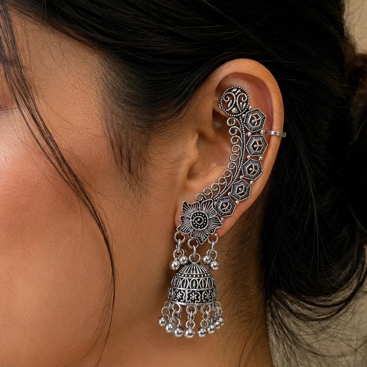 Celeste Oxidised Floral Jhumka Ear Cuff by Soni De Nakhre β alternate view