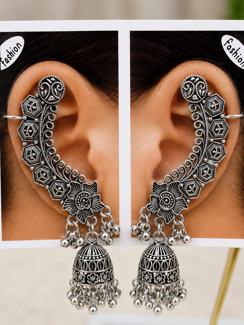 Celeste Oxidised Floral Jhumka Ear Cuff by Soni De Nakhre