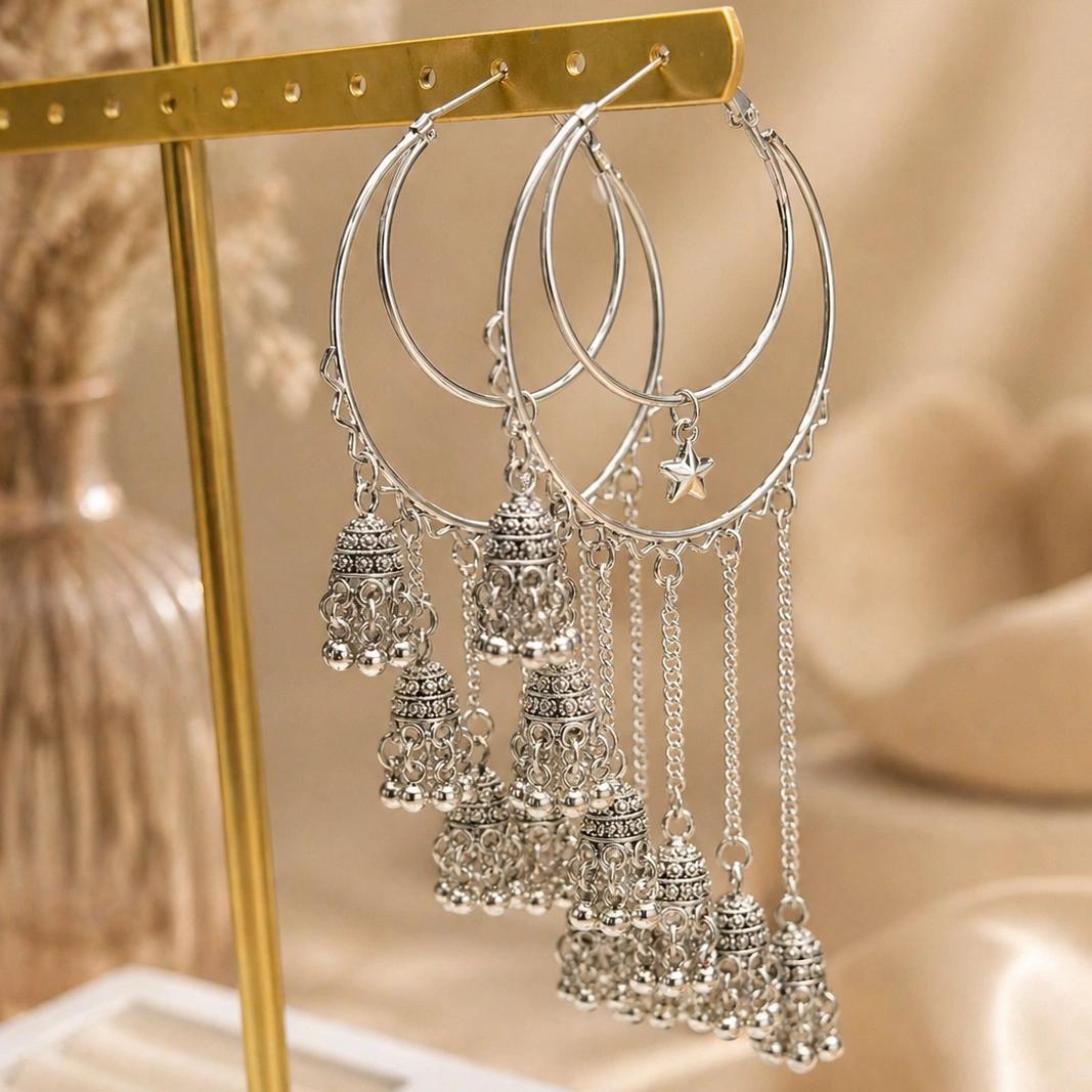 Celeste Oxidised Jhumka Hoop Drop Earrings by Soni De Nakhre