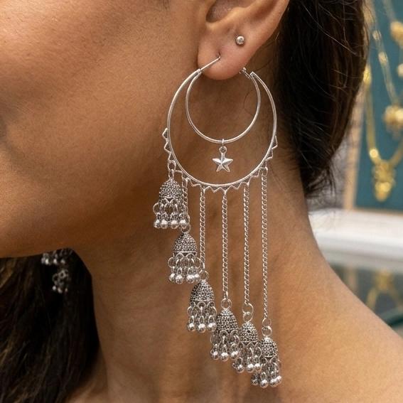 Celeste Oxidised Jhumka Hoop Drop Earrings thumbnail 2