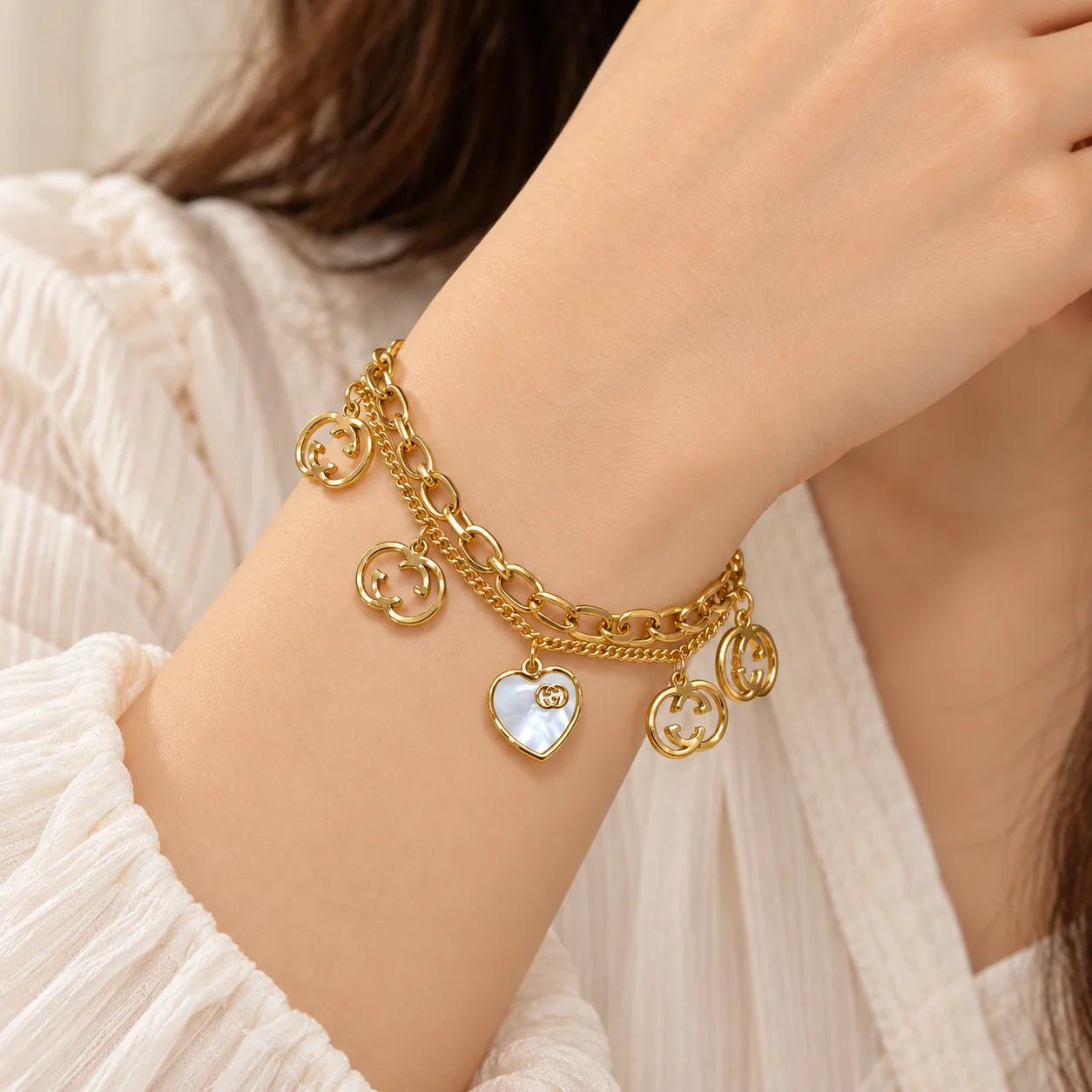 Celeste Pearl Heart Charm Layered Bracelet by Soni De Nakhre — alternate view