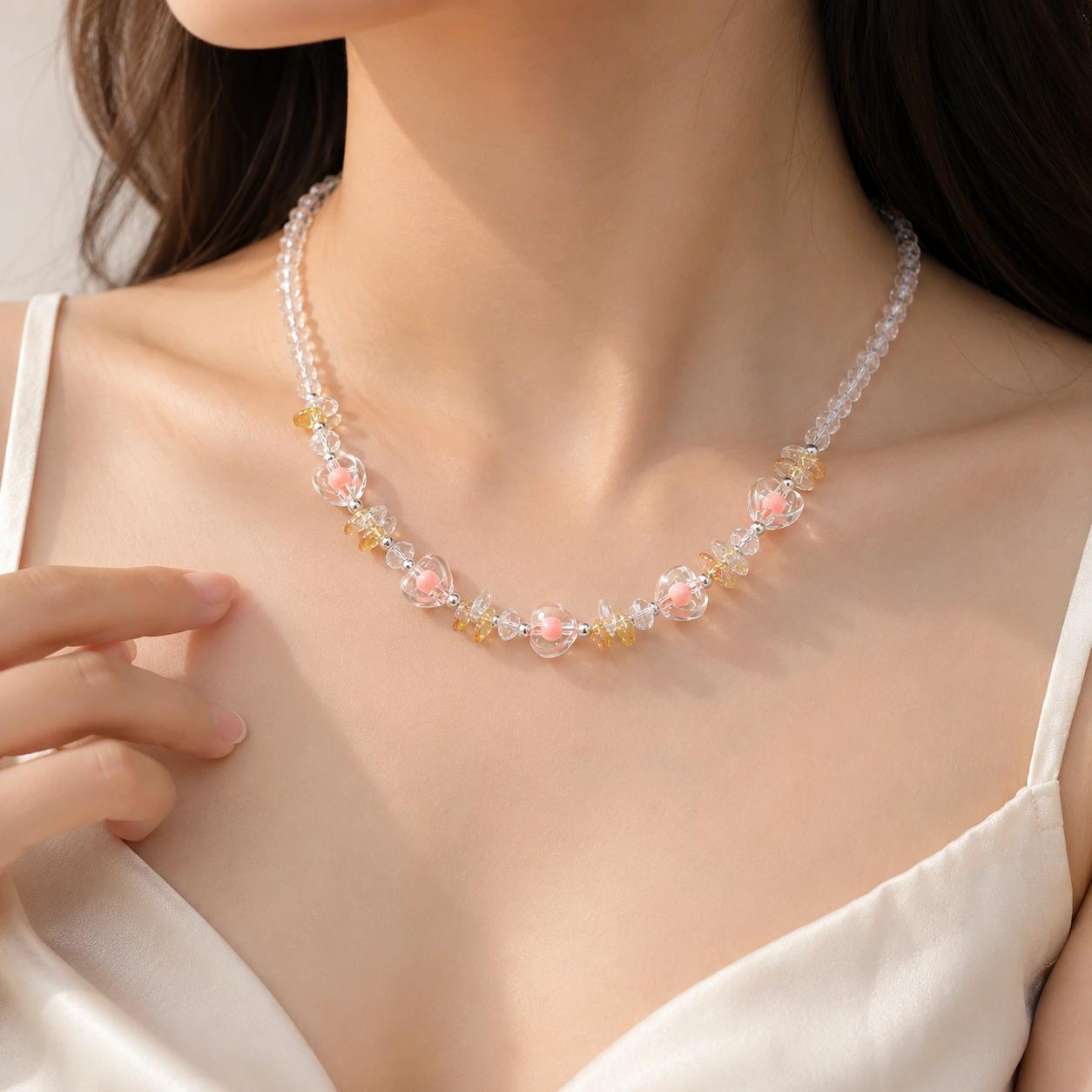 Celeste Pink Bloom Crystal Beaded Necklace by Soni De Nakhre β alternate view