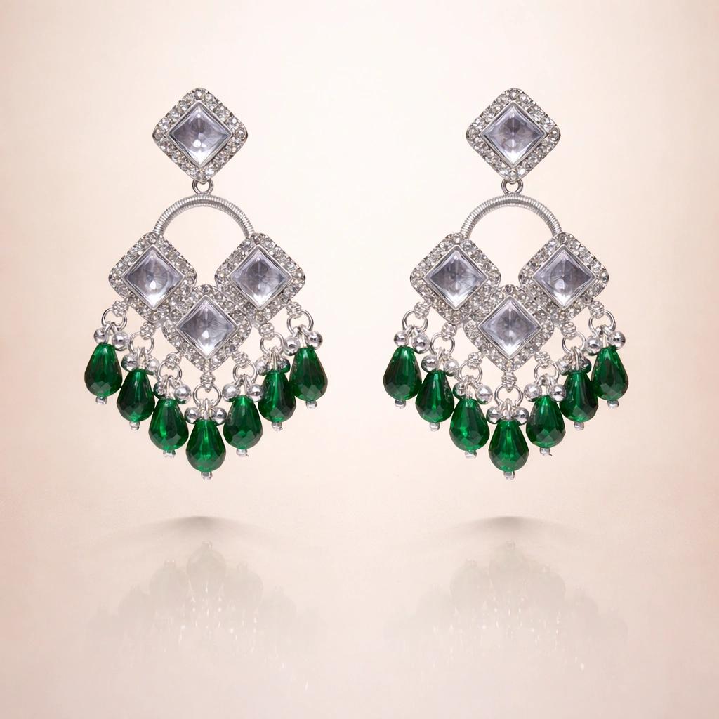 Celeste Traditional Green Crystal Drop Earrings by Soni De Nakhre