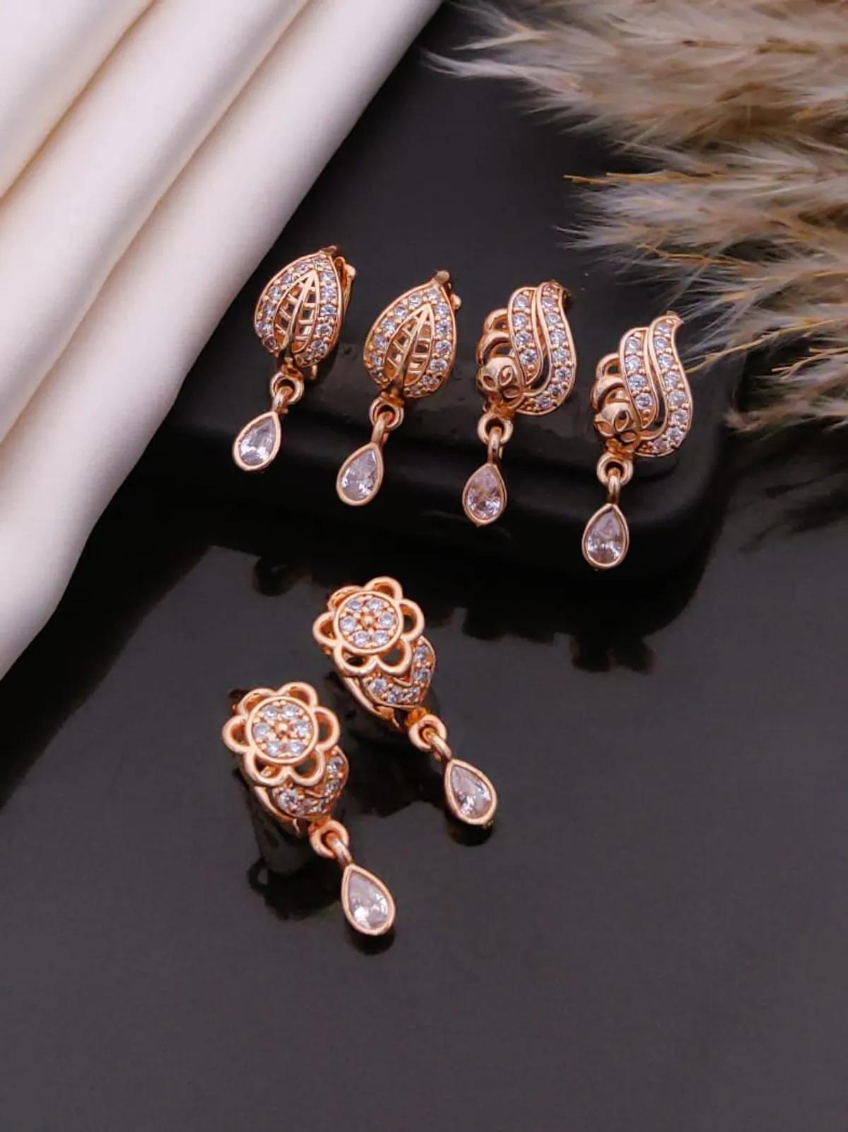 Golden Bloom Crystal Drop Earrings — 3 Pair Combo by Soni De Nakhre