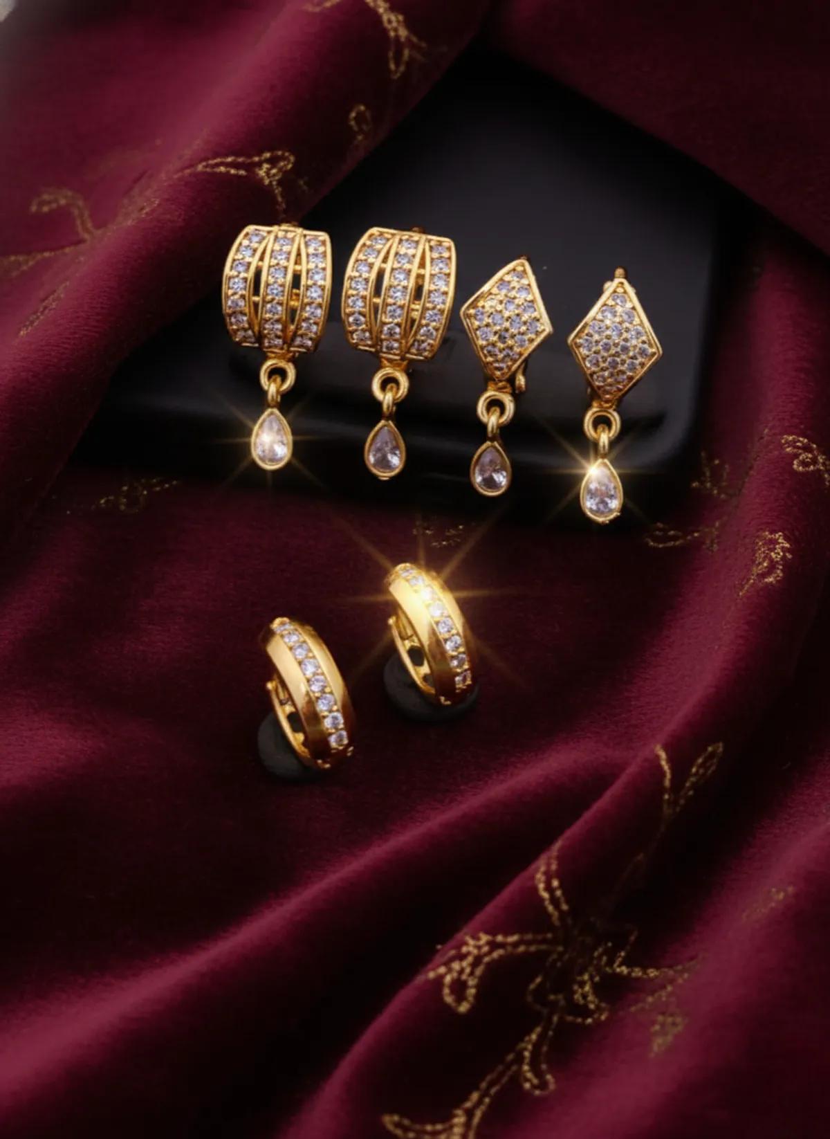 Golden Radiance Traditional Earrings β 3 Pair Combo by Soni De Nakhre β alternate view