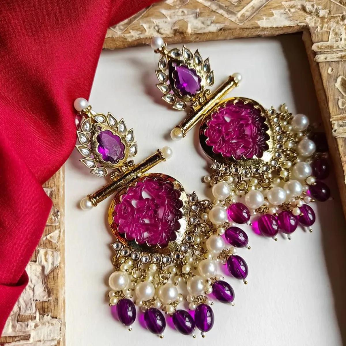 Regal Magenta Floral Pearl Drop Earrings thumbnail 3